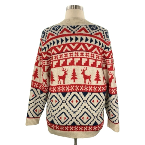 Christmas Beige and Red Fuzzy Fair Isle Knit Cardigan - Picture 8 of 15